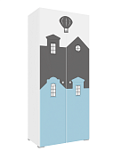 Шкаф комбинированный Сити с 2 дверями 332.22 исп. 2 (Белый/Графит софт/Голубой)